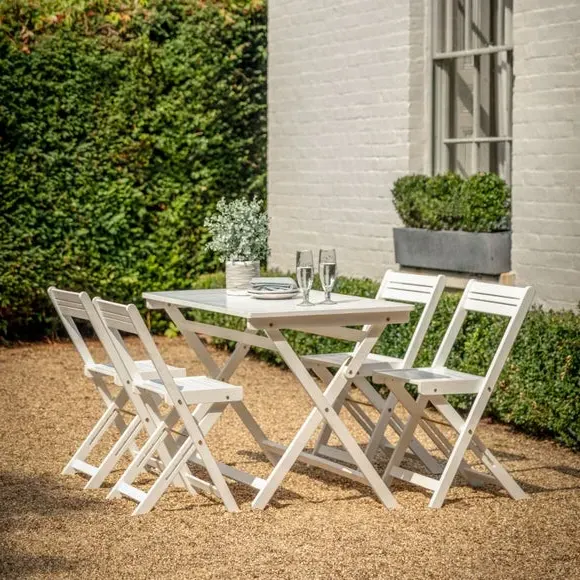 5-Piece Foldaway Dining Set - White, Acacia Wood