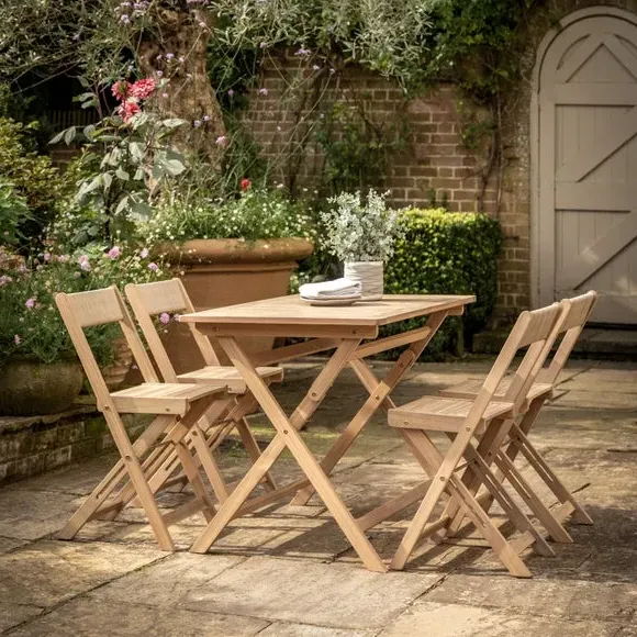 5-Piece Folding Dining Set - Natural, Acacia Wood