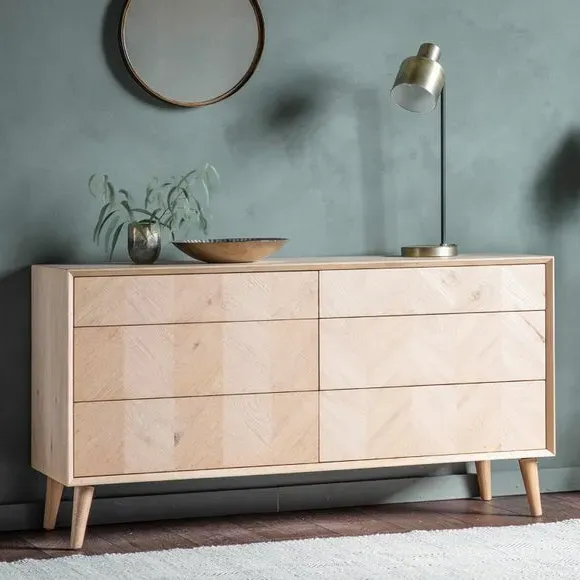 6 Drawer Chest with Chevron Design - Natural, Oak image
