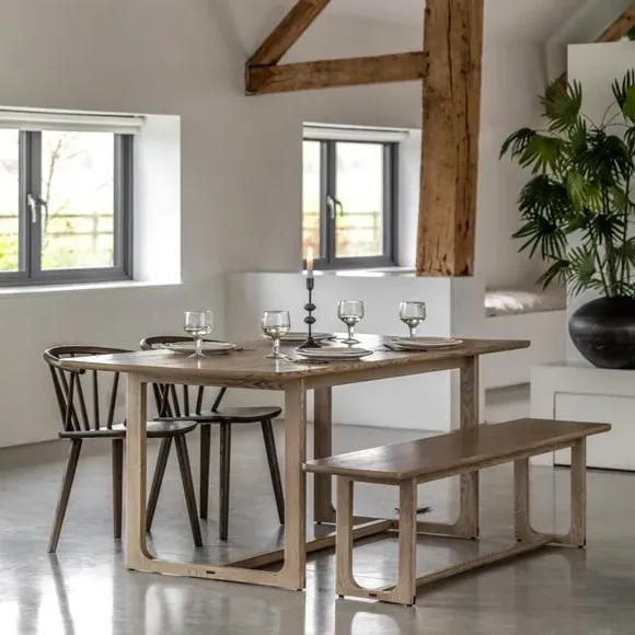 6-Seater Dining Table - Smoked, Solid Oak