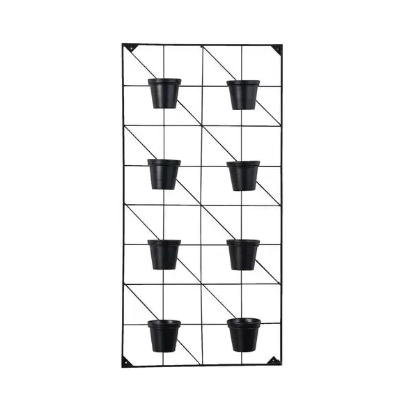8-Pot Wall Planter Set - Black, Iron