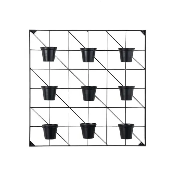 9-Pot Wall Planter Set - Black, Iron