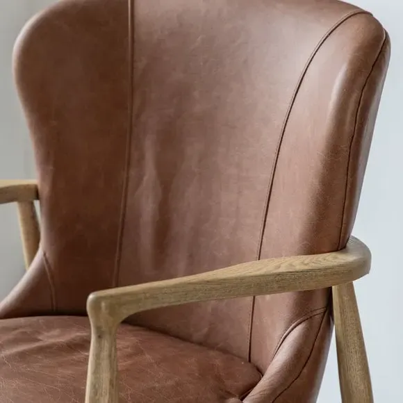 Accent Chair with Padding - Brown, Leather