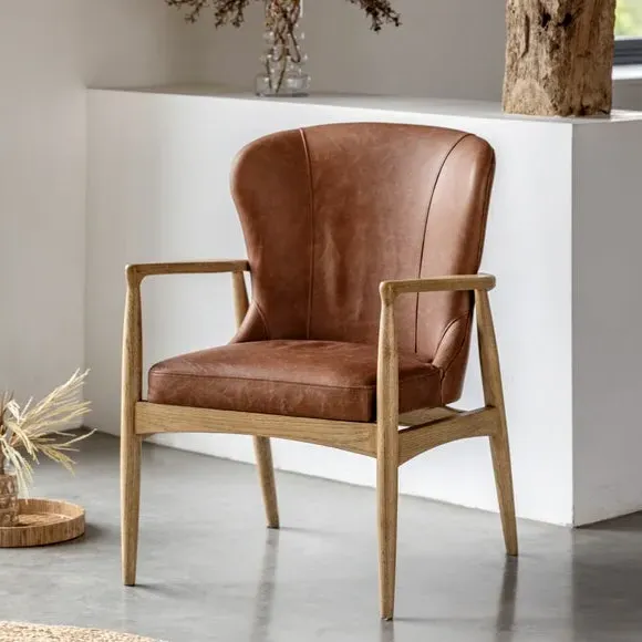 Accent Chair with Padding - Brown, Leather image