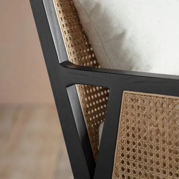 Accent Chair with Rattan Design - Cream