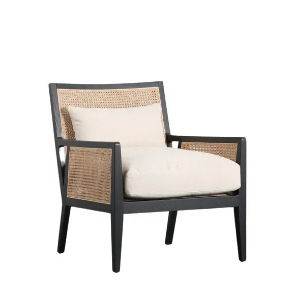 Accent Chair with Rattan Design - Cream