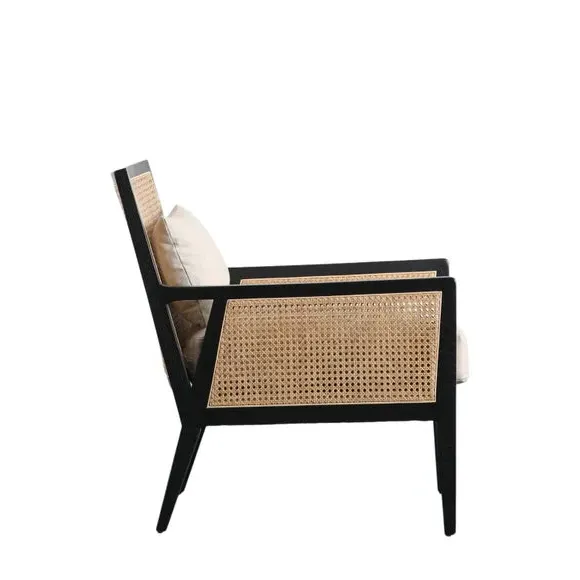 Accent Chair with Rattan Design - Cream