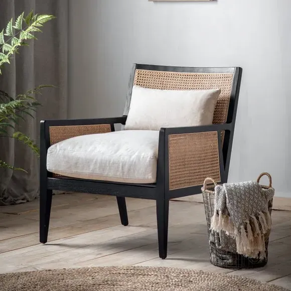 Accent Chair with Rattan Design - Cream image