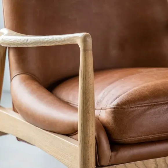 Armchair with Padded Cushions - Brown, Leather