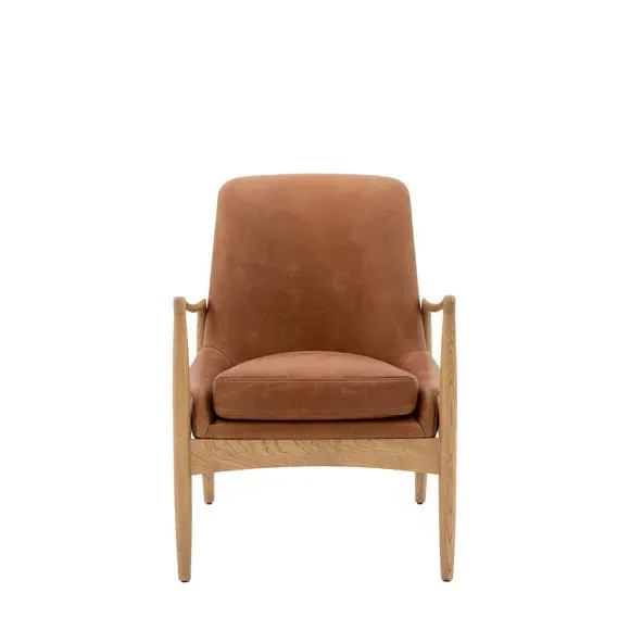 Armchair with Padded Cushions - Brown, Leather
