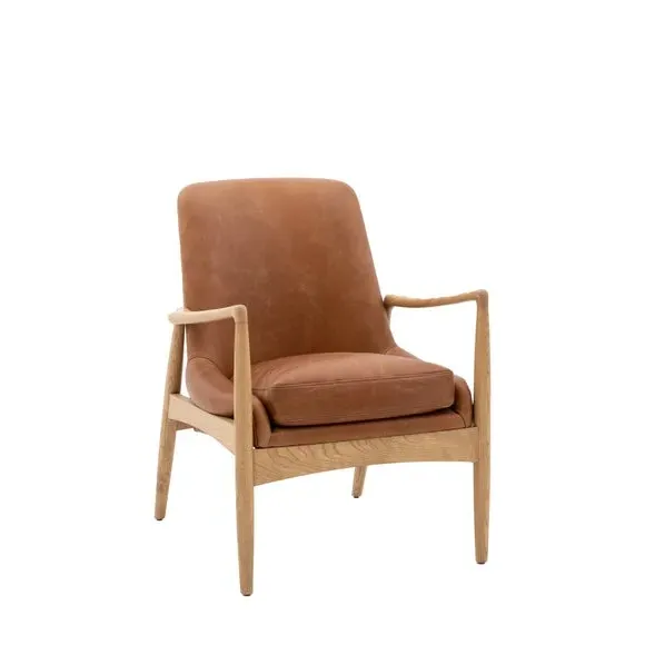 Armchair with Padded Cushions - Brown, Leather