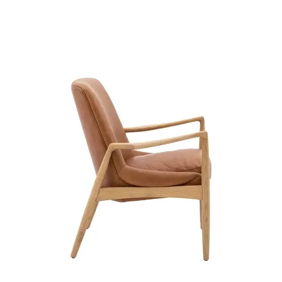 Armchair with Padded Cushions - Brown, Leather