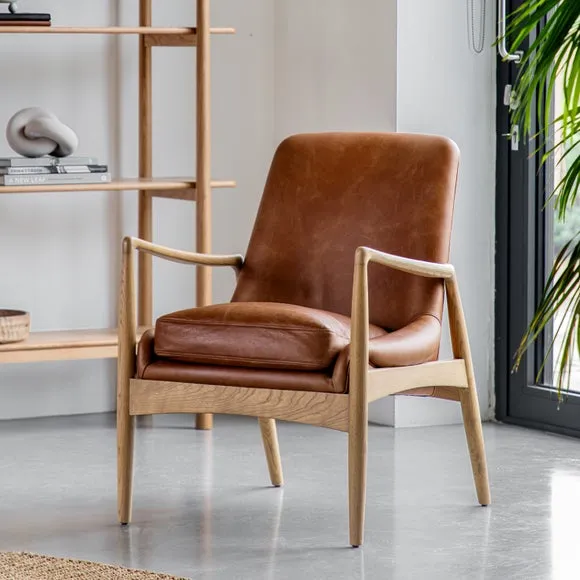 Armchair with Padded Cushions - Brown, Leather image