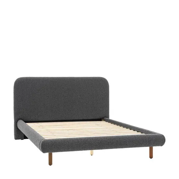 Bed Frame with Curved Headboard - Charcoal, Boucle