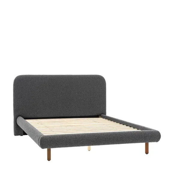 Bed Frame with Curved Headboard - Charcoal, Boucle