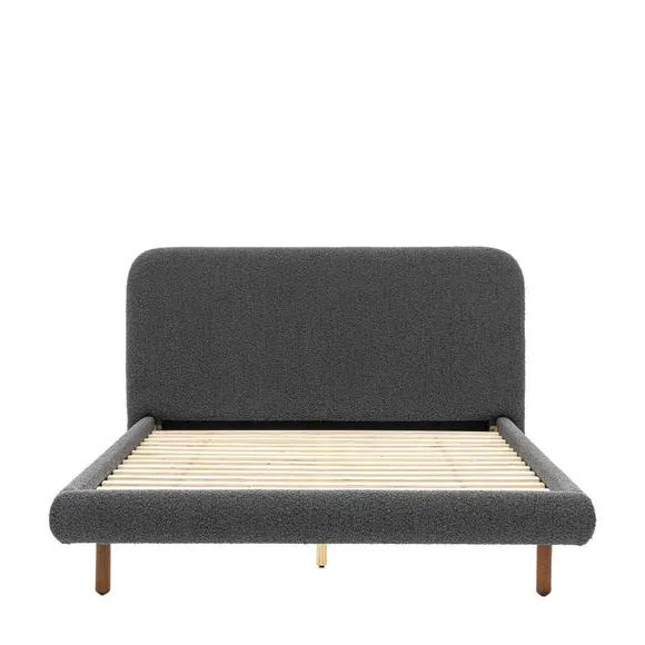 Bed Frame with Curved Headboard - Charcoal, Boucle