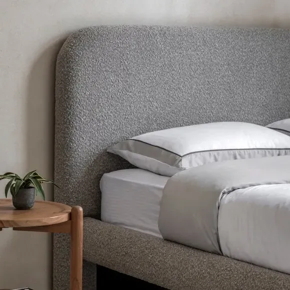 Bed Frame with Curved Headboard - Stone, Boucle