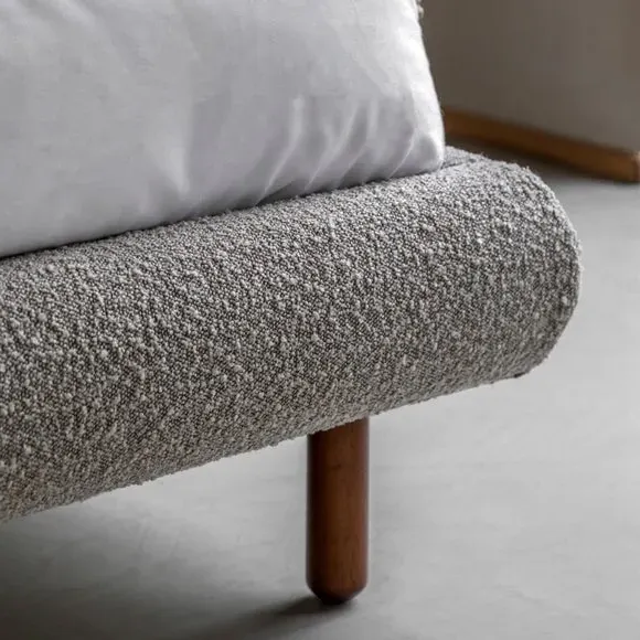 Bed Frame with Curved Headboard - Stone, Boucle