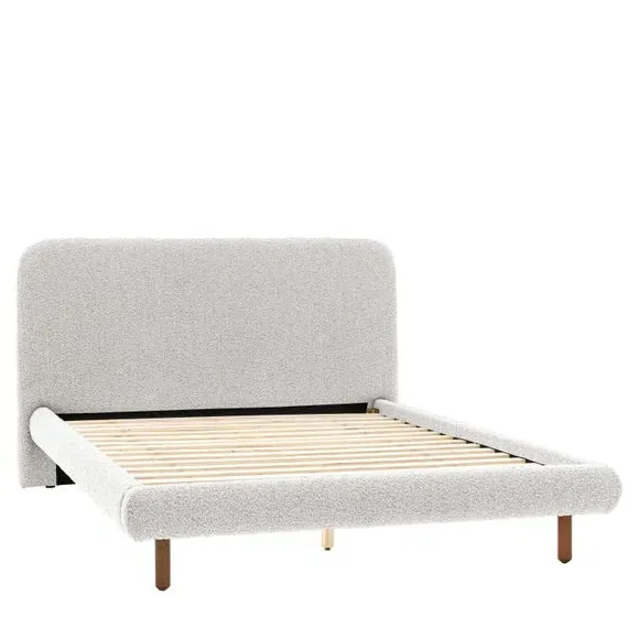 Bed Frame with Curved Headboard - Stone, Boucle