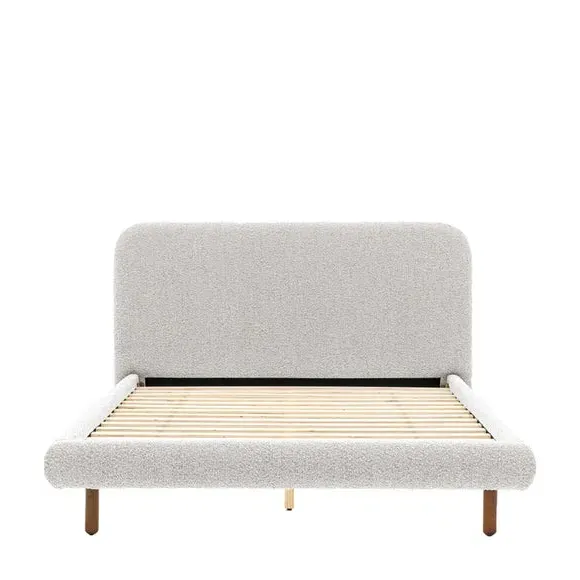 Bed Frame with Curved Headboard - Stone, Boucle