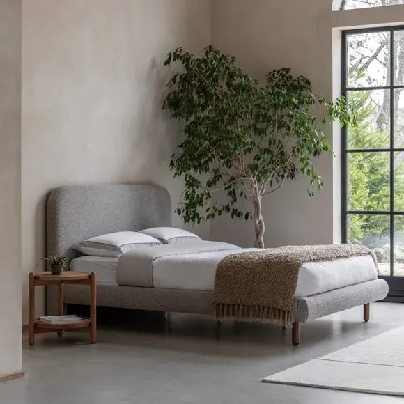 Bed Frame with Curved Headboard - Stone, Boucle