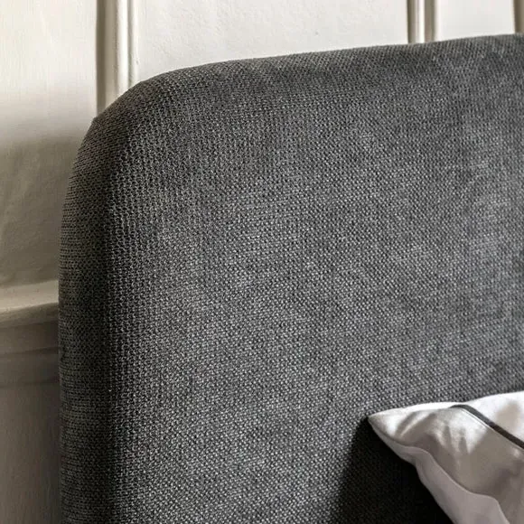 Bed Frame with Rounded Headboard - Warm Grey, Wood