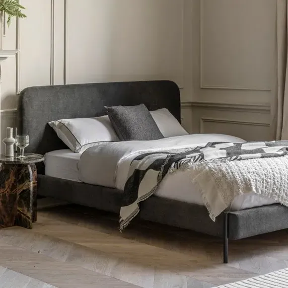 Bed Frame with Rounded Headboard - Warm Grey, Wood