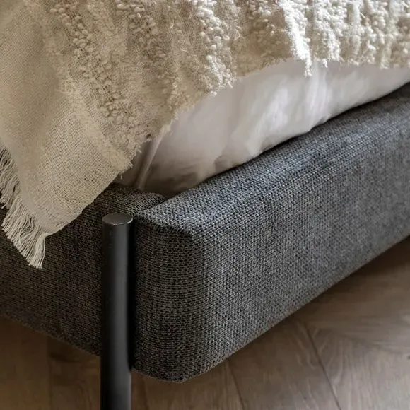 Bed Frame with Rounded Headboard - Warm Grey, Wood
