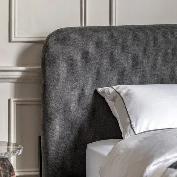 Bed Frame with Rounded Headboard - Warm Grey, Wood