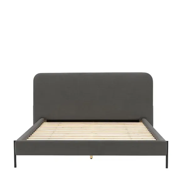 Bed Frame with Rounded Headboard - Warm Grey, Wood