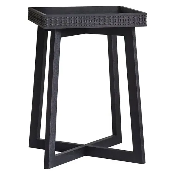 Bedside Table with Inlaid Pattern - Black, Mango