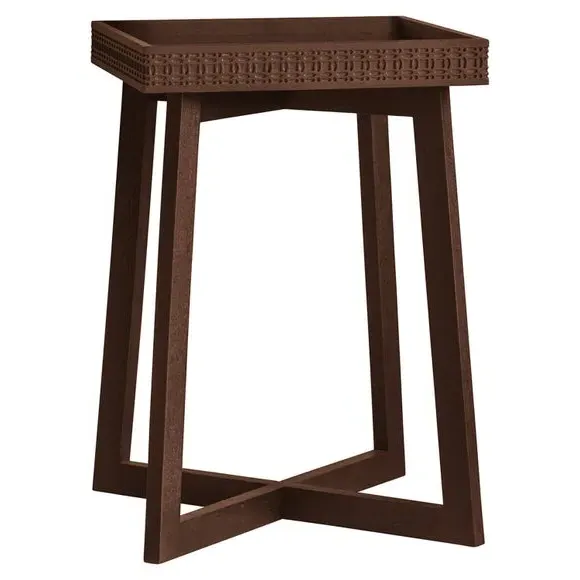 Bedside Table with Inlaid Pattern - Brown, Mango