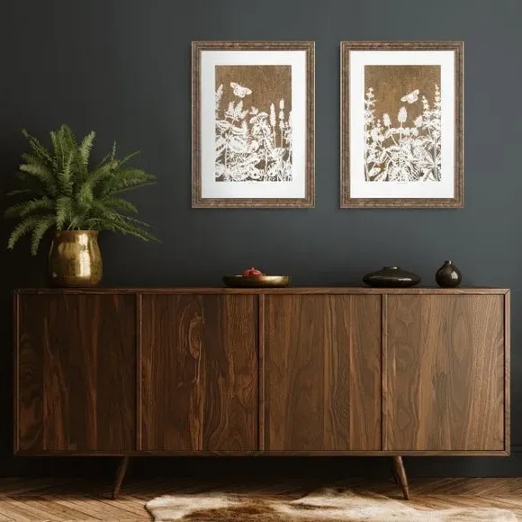 Botanical Framed Print - Gold, White Silhouette