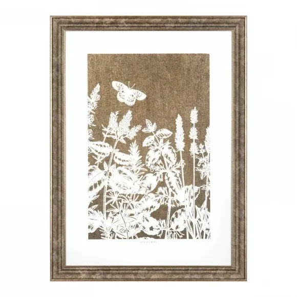 Botanical Framed Print - Gold, White Silhouette image