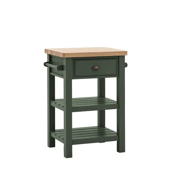 Butchers Block Table with Storage - Green, Oak