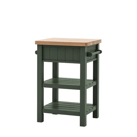 Butchers Block Table with Storage - Green, Oak