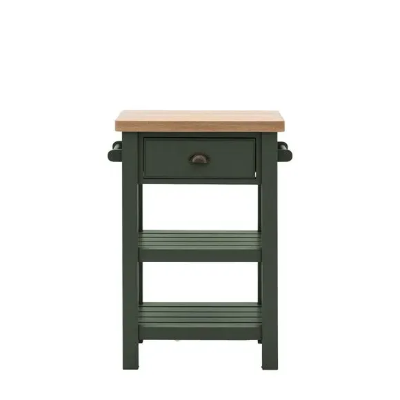Butchers Block Table with Storage - Green, Oak image