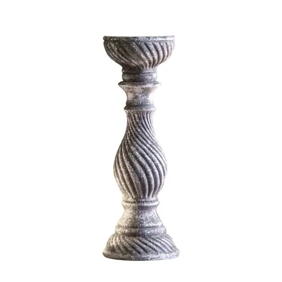 Candle Holder with Aged Design - Grey