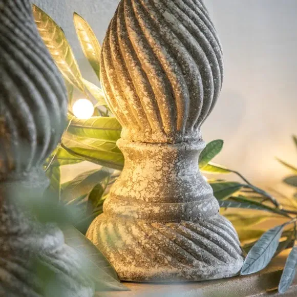 Candle Holder with Aged Design - Grey