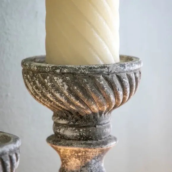Candle Holder with Aged Design - Grey