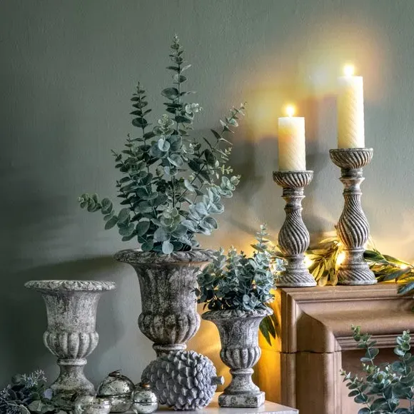 Candle Holder with Aged Design - Grey