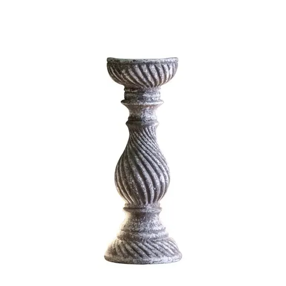 Candle Holder with Aged Design - Grey
