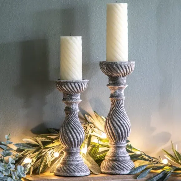 Candle Holder with Aged Design - Grey image