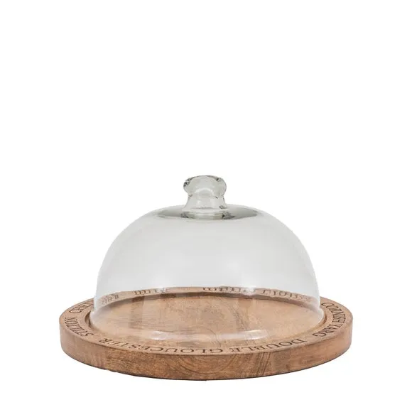 Cheese Dome with Glass Cover - Clear, Mango Wood