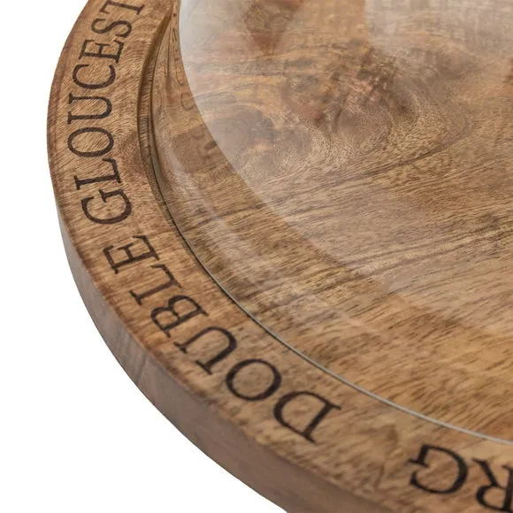 Cheese Dome with Glass Cover - Clear, Mango Wood