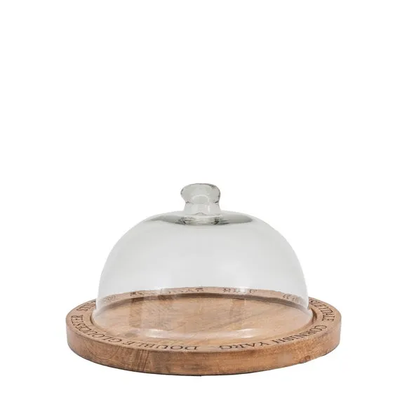 Cheese Dome with Glass Cover - Clear, Mango Wood image