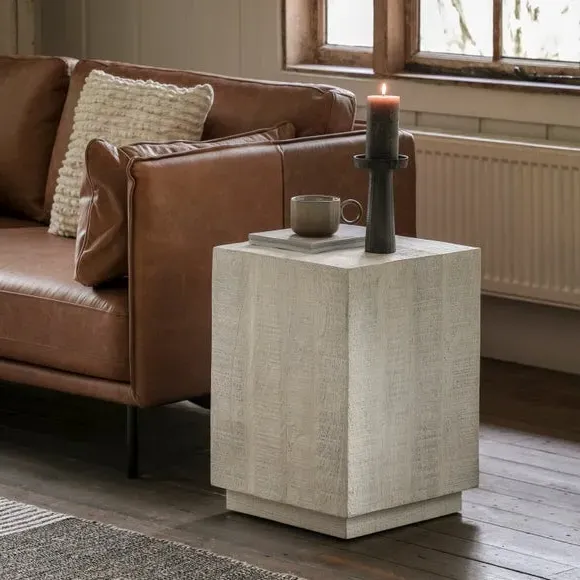 Chunky Side Table - White, Mango Wood image
