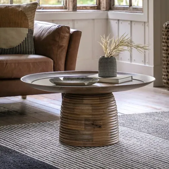 Coffee Table with Beehive Base - Natural, Mango Wood image