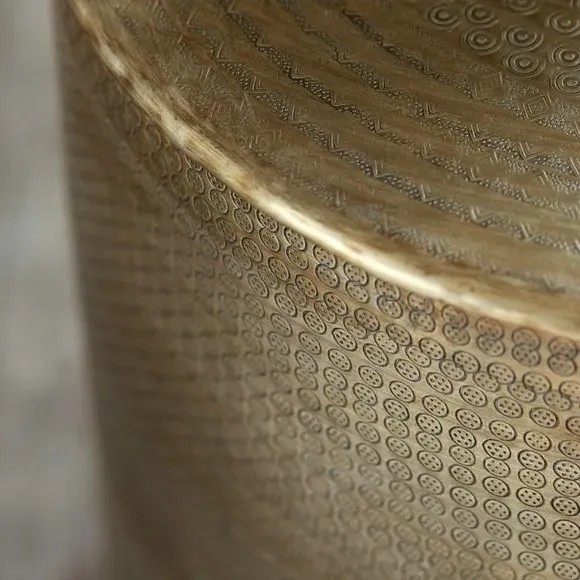 Coffee Table with Embossed Design - Gold, Metal