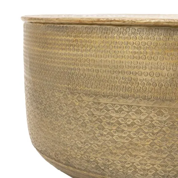 Coffee Table with Embossed Design - Gold, Metal